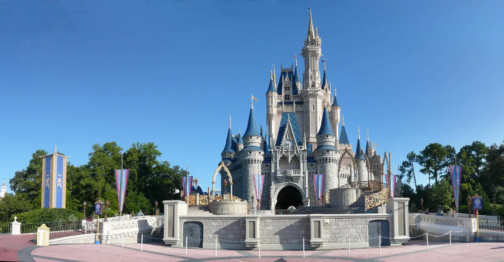 Cinderella Castle with the central fountain at Magic Kingdom, Walt Disney World