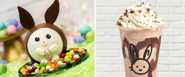 a chocolate bunny and a milkshake
