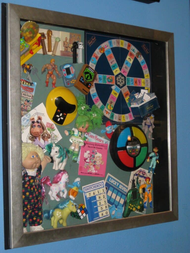a board with toys and toys on it